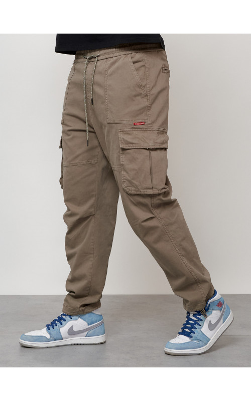 Мужские брюки карго с накладными карманами, бежевые