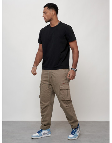 Мужские брюки карго с накладными карманами, бежевые