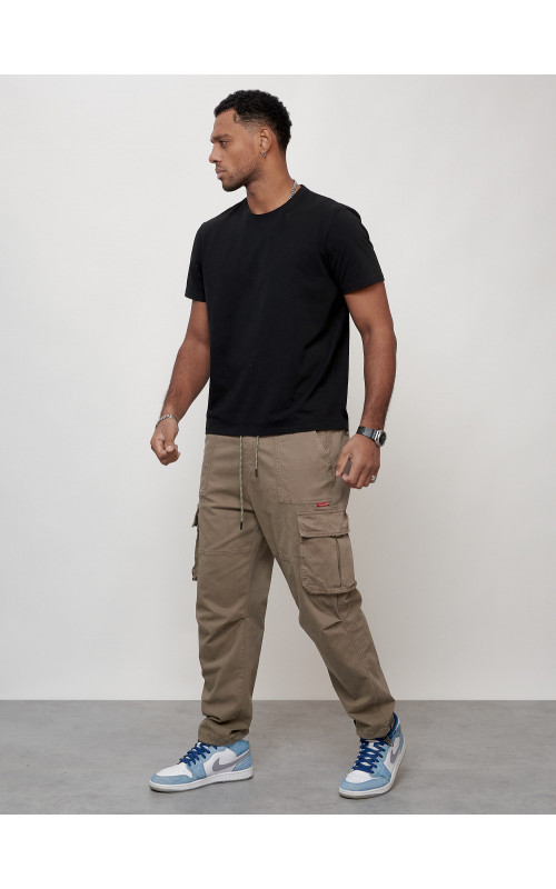 Мужские брюки карго с накладными карманами, бежевые