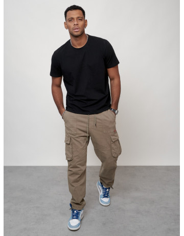 Мужские брюки карго с накладными карманами, бежевые