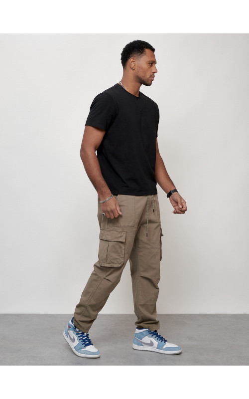 Мужские брюки карго с накладными карманами, бежевые