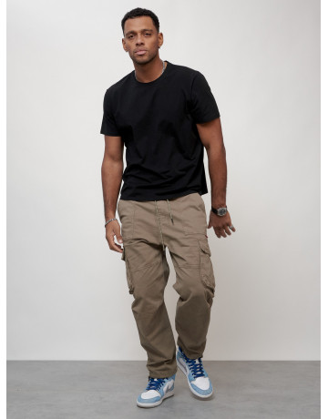 Мужские брюки карго с накладными карманами, бежевые