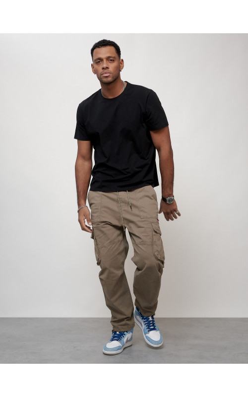 Мужские брюки карго с накладными карманами, бежевые