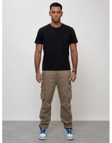 Мужские брюки карго с накладными карманами, бежевые