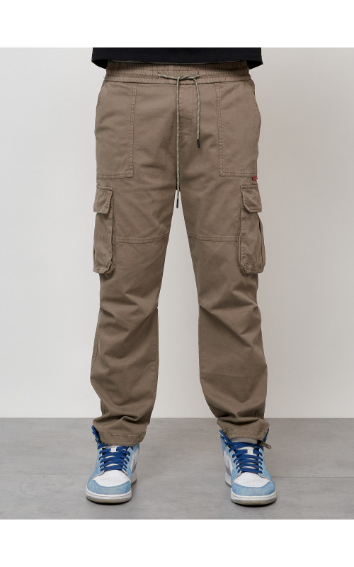 Мужские брюки карго с накладными карманами, бежевые