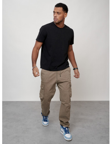 Мужские брюки карго с накладными карманами, бежевые