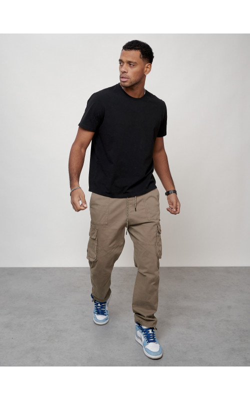 Мужские брюки карго с накладными карманами, бежевые