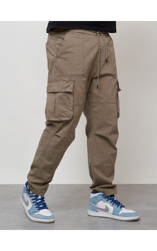 Мужские брюки карго с накладными карманами, бежевые