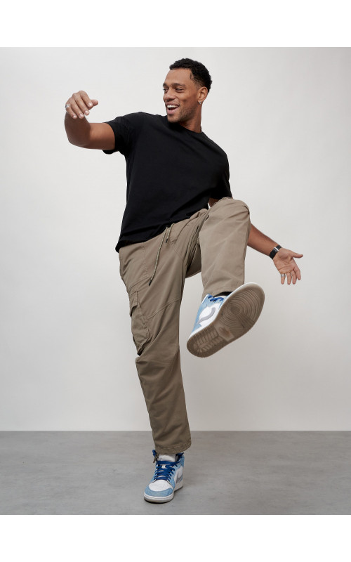 Мужские брюки карго с накладными карманами, бежевые