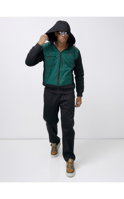 Мужской зимний спортивный костюм с начёсом, зелёный, для активного отдыха в Тюмени