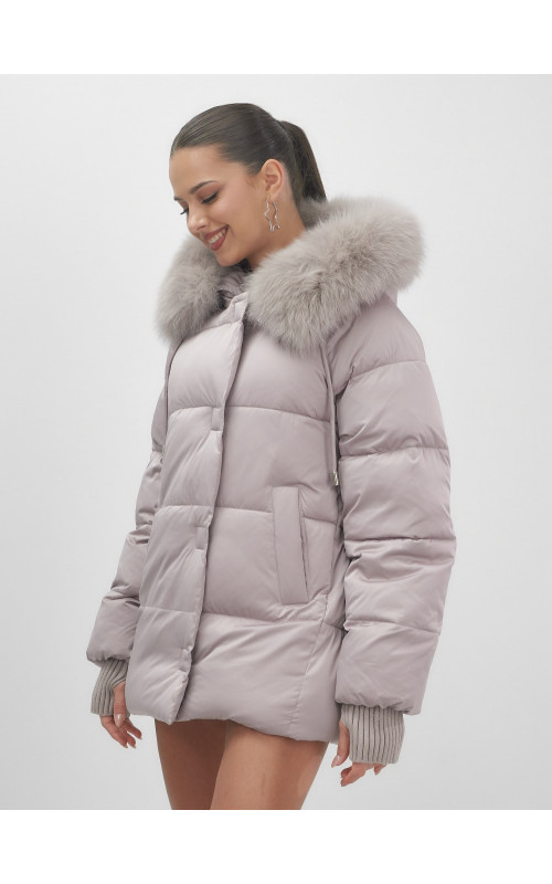 Пуховик с мехом песца, зима 2025, для женщин