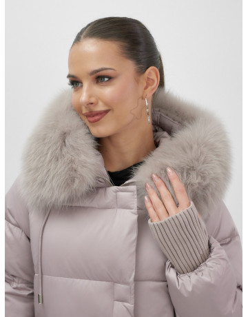 Пуховик с мехом песца, зима 2025, для женщин