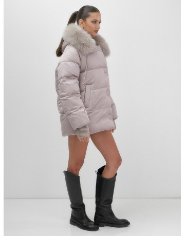 Пуховик с мехом песца, зима 2025, для женщин