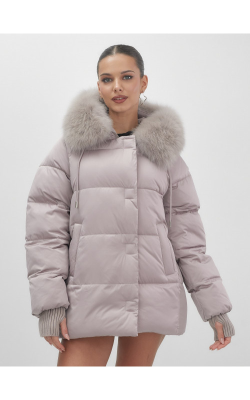 Пуховик с мехом песца, зима 2025, для женщин