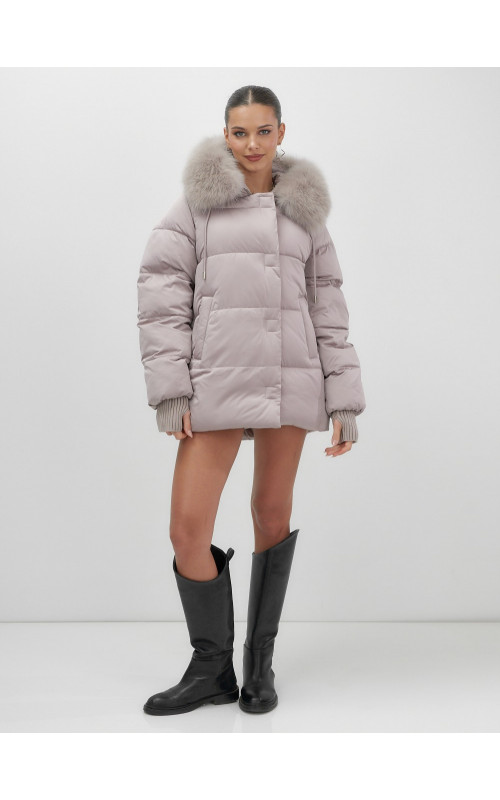 Пуховик с мехом песца, зима 2025, для женщин
