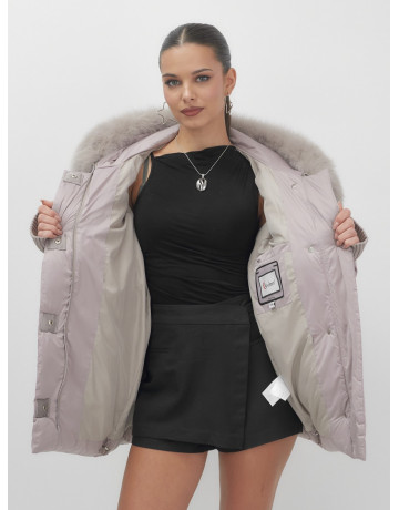 Пуховик с мехом песца, зима 2025, для женщин