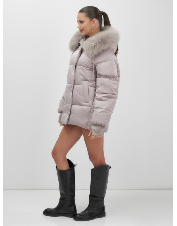 Пуховик с мехом песца, зима 2025, для женщин