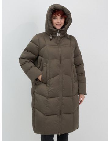 Длинный пуховик для женщин с капюшоном.