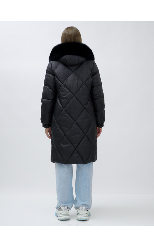 Тёплый женский пуховик с мехом песца