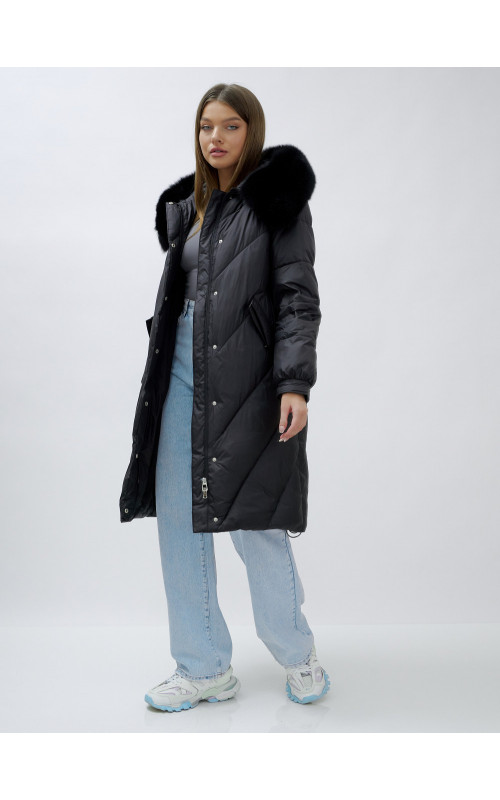 Тёплый женский пуховик с мехом песца