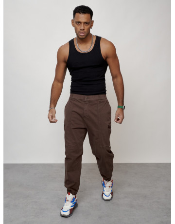Мужские брюки карго с накладными карманами, коричневые в Тюмени