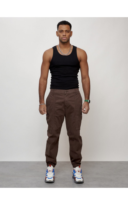 Мужские брюки карго с накладными карманами, коричневые в Тюмени