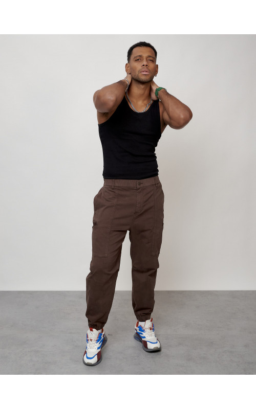 Мужские брюки карго с накладными карманами, коричневые в Тюмени