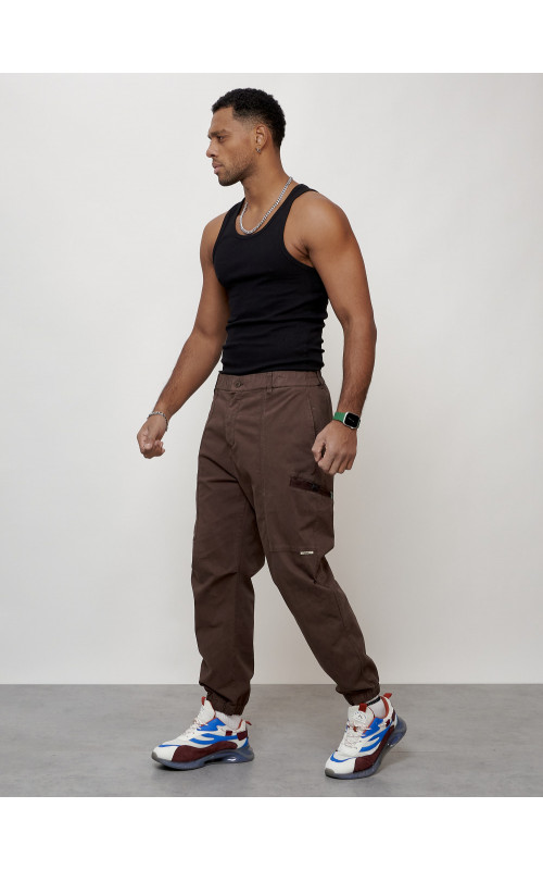 Мужские брюки карго с накладными карманами, коричневые в Тюмени