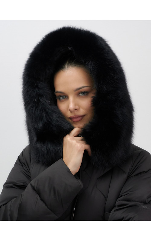 Длинный зимний пуховик с мехом песца.