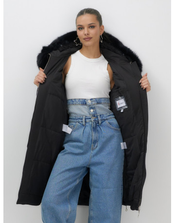 Длинный зимний пуховик с мехом песца.