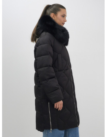 Длинный зимний пуховик с мехом песца.
