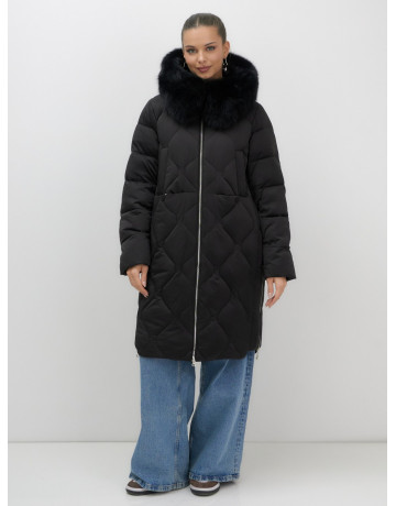 Длинный зимний пуховик с мехом песца.