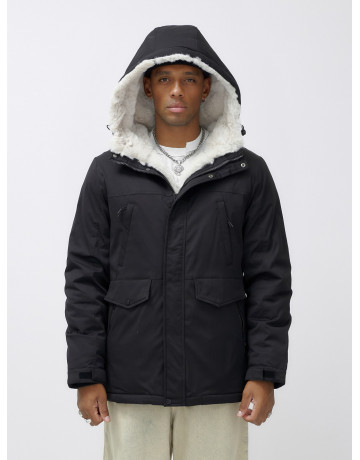 Мужская зимняя удлиненная парка с мехом, чёрная в Тюмени