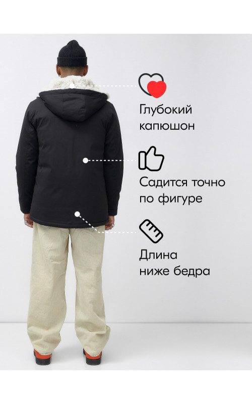 Мужская зимняя удлиненная парка с мехом, чёрная в Тюмени