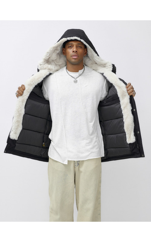 Мужская зимняя удлиненная парка с мехом, чёрная в Тюмени