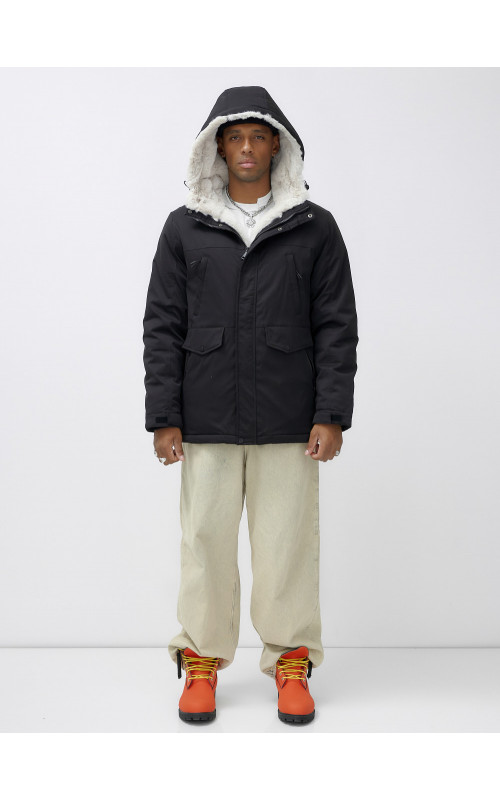 Мужская зимняя удлиненная парка с мехом, чёрная в Тюмени