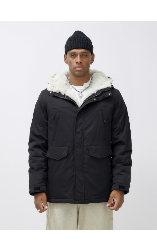 Мужская зимняя удлиненная парка с мехом, чёрная в Тюмени