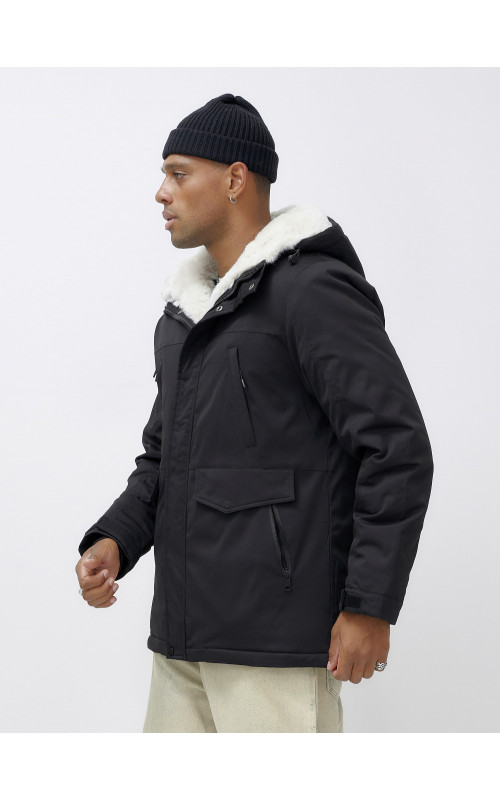 Мужская зимняя удлиненная парка с мехом, чёрная в Тюмени