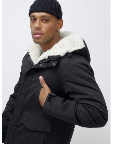 Мужская зимняя удлиненная парка с мехом, чёрная в Тюмени