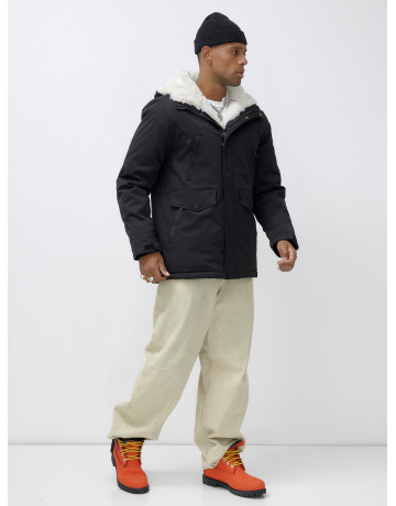 Мужская зимняя удлиненная парка с мехом, чёрная в Тюмени
