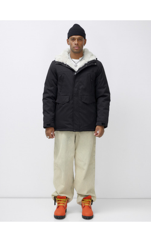 Мужская зимняя удлиненная парка с мехом, чёрная в Тюмени