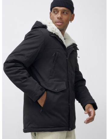 Мужская зимняя удлиненная парка с мехом, чёрная в Тюмени