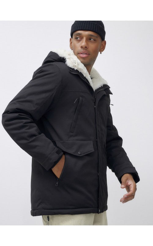 Мужская зимняя удлиненная парка с мехом, чёрная в Тюмени