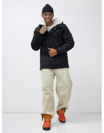 Мужская зимняя удлиненная парка с мехом, чёрная в Тюмени