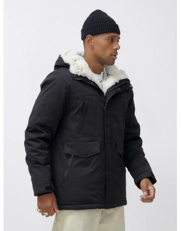 Мужская зимняя удлиненная парка с мехом, чёрная в Тюмени