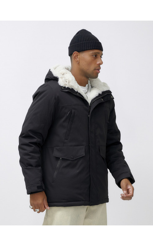 Мужская зимняя удлиненная парка с мехом, чёрная в Тюмени