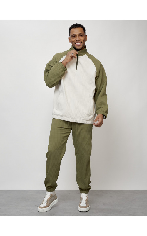 Мужской модный спортивный костюм цвета хаки для активных занятий. в Тюмени