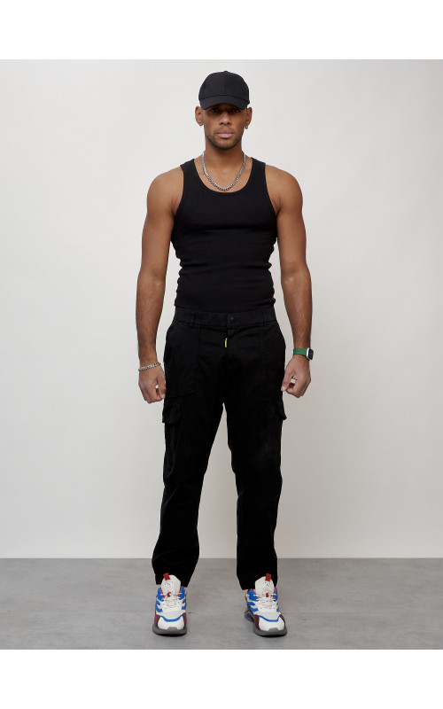 Мужские брюки карго с накладными карманами, чёрные в Тюмени