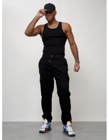 Мужские брюки карго с накладными карманами, чёрные в Тюмени