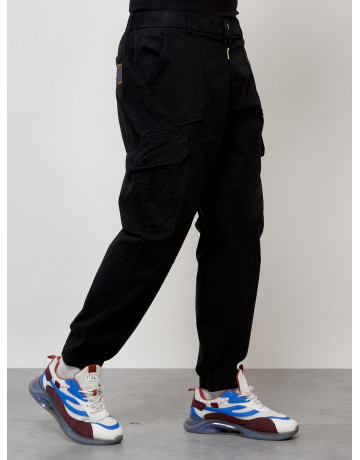 Мужские брюки карго с накладными карманами, чёрные в Тюмени